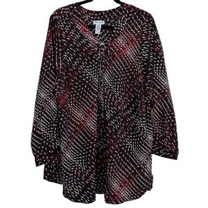 Catherines Women's Size 14/16W Long Sleeve Printed V-Neck Tie Closure Slits Top